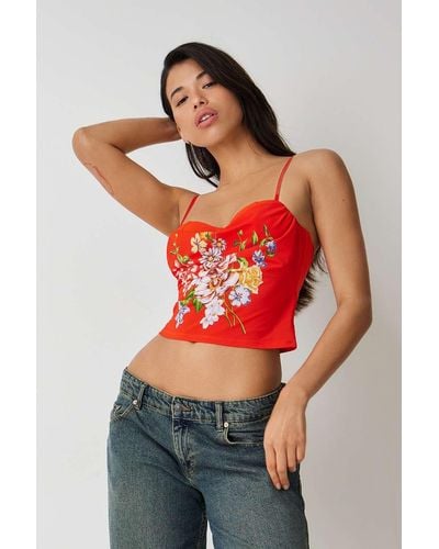 Out From Under Floral Mesh Balconette Cami - Red