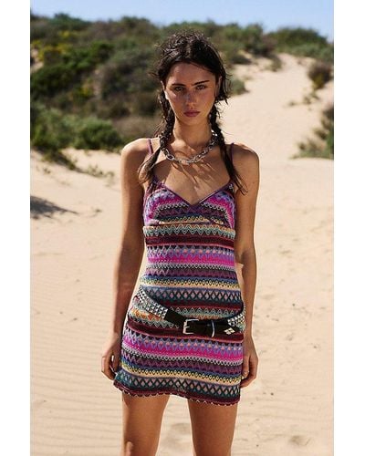Urban Outfitters Uo Malia Plunge Knit Mini Dress - Multicolor