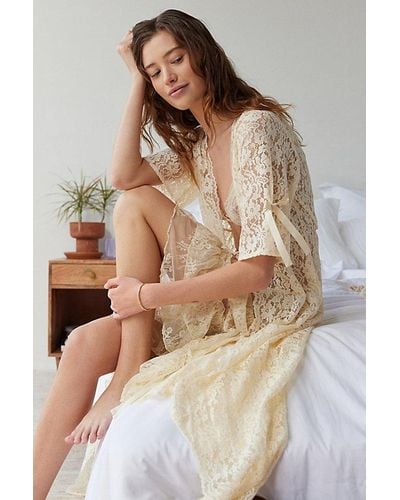 Urban Outfitters Sheer Lace Robe - Natural