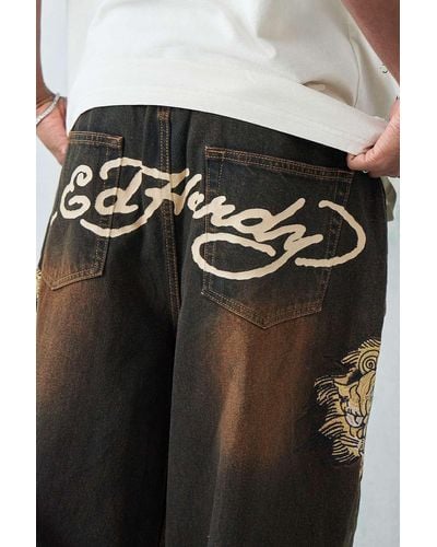 Ed Hardy Uo exclusive - jeans mit er färbung und drachenmotiv - Schwarz
