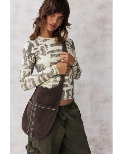 Urban Outfitters Uo Suede Sling Slouchy Crossbody Bag - Brown