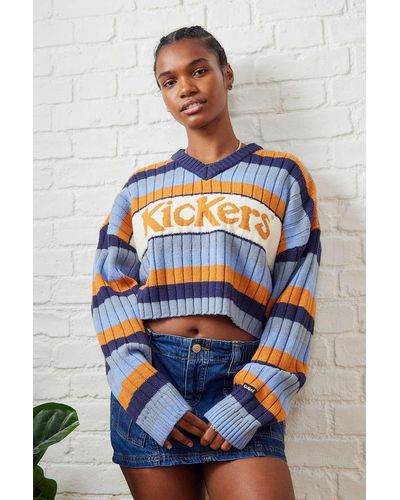 Kickers Blue & Orange Stripe Cropped Knit Jumper