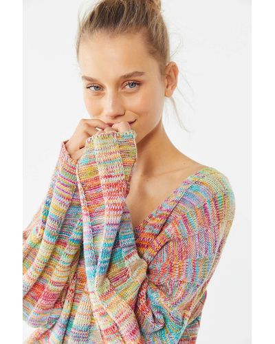 Urban Outfitters Uo Micah Rainbow Ribbed V-neck Sweater - Multicolor