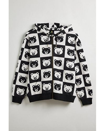Teddy Fresh Bear Checkerboard Full Zip Hoodie Sweatshirt - Black