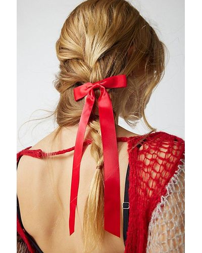 Urban Outfitters Satin Hair Bow Barrette 2-Piece Set - Red
