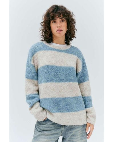 Urban Outfitters Uo Stripe Boucle Knit Jumper - Blue