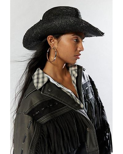Urban Outfitters Millie Woven Raffia Cowboy Hat - Black