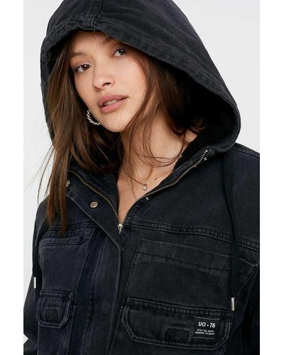 Urban Outfitters Uo Jared Borg Lined Crop Utility Jacket - Black