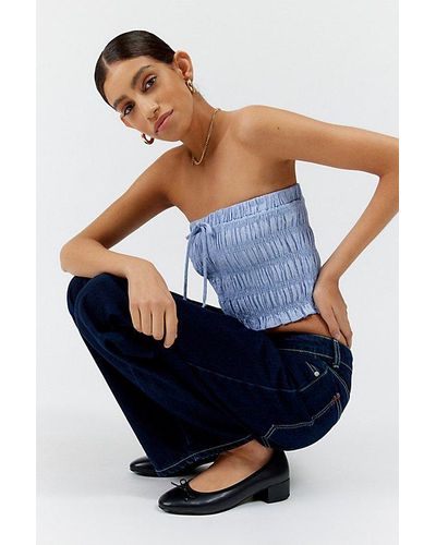 Urban Renewal Remnants Smocked Seersucker Tube Top - Blue