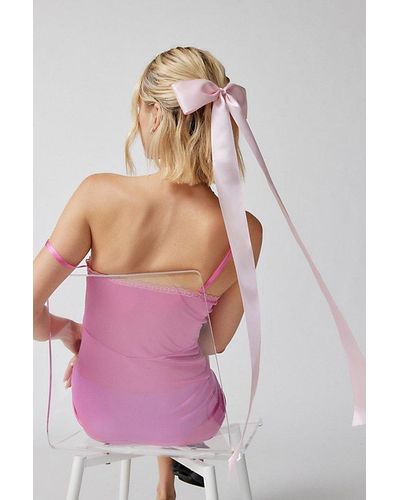 Urban Outfitters Long Satin Hair Bow Barrette - Pink