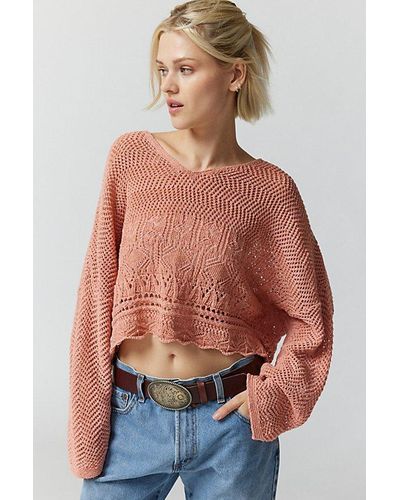 Urban Outfitters Uo Pointelle Pullover Sweater - Pink