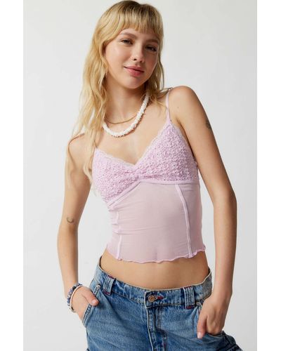Urban Outfitters Uo Chelsea Semi-sheer Lace & Mesh Cami - Purple