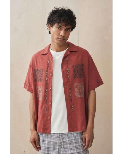 Urban Outfitters Uo Red Embroidered Tile Shirt