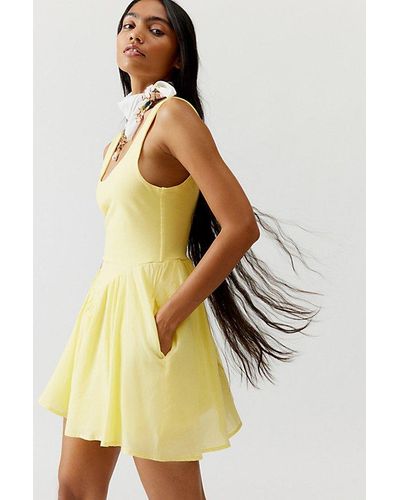 Urban Outfitters Uo Daphne Drop-Waist Mini Dress - Yellow
