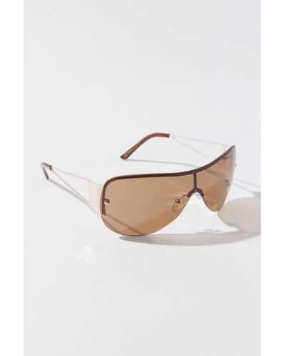 Urban Outfitters Suede Metal Shield Sunglasses - Brown