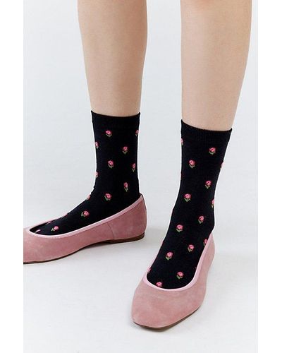 Urban Outfitters Little Flowers Soft Crew Sock - Black