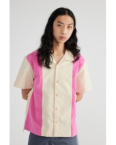 Urban Outfitters Uo Paneled Seersucker Bowling Shirt Top - Pink