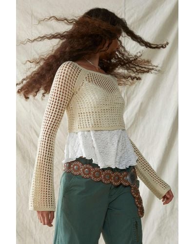 Urban Outfitters Uo Chloe Cropped Open-knit Sweater - Natural