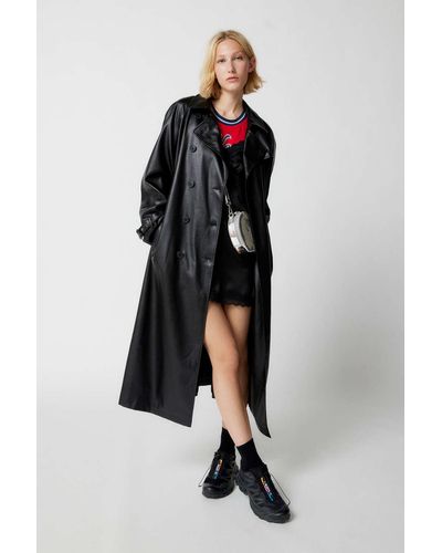 Urban Outfitters Uo Clara Faux Leather Trench Coat Jacket In Black,at