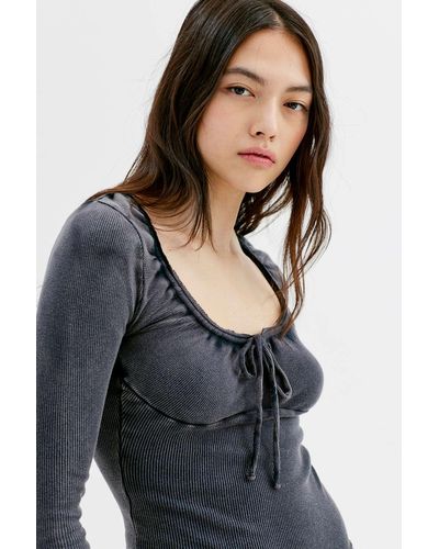 Urban Outfitters Uo Pretty As A Portrait Long Sleeve Top In Black,at