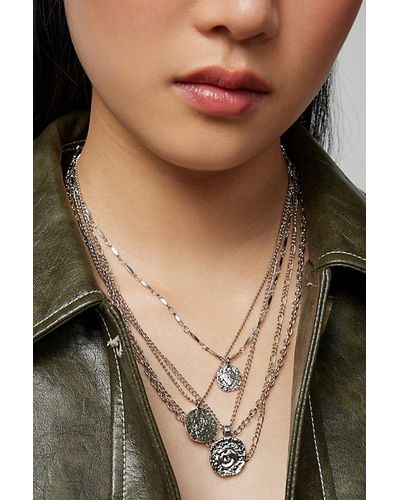 Urban Outfitters Hammered Icon Coin Layered Necklace - Metallic