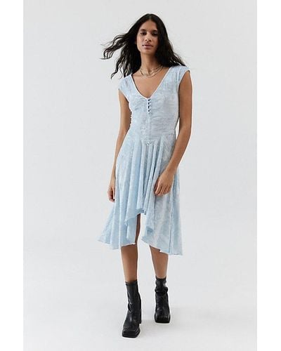 Urban Outfitters Uo Corina Velvet Short Sleeve Mini Dress - Blue