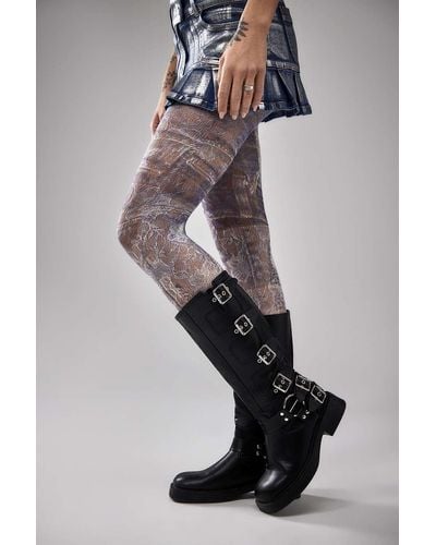 Out From Under Denim Printed Floral Tights At Urban Outfitters - Black