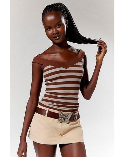 Silence + Noise Veronica Off-The-Shoulder Top - Brown