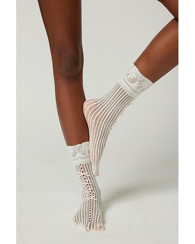 Urban Outfitters Bow Pointelle Mid-Calf Sock - White