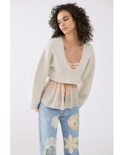 BDG Mavis Cropped Pullover Sweater - Natural
