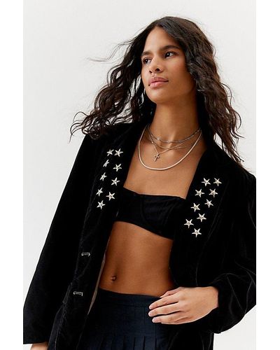 Urban Renewal Remade Star Studded Velvet Blazer Jacket - Black