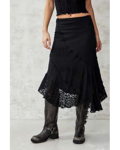 Urban Outfitters Uo Black Asymmetrical Textured Prairie Midi Skirt