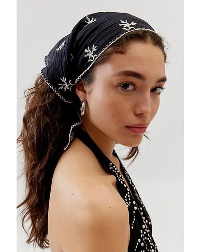 Urban Outfitters Kacey Embroidered Gauze Headscarf - Black