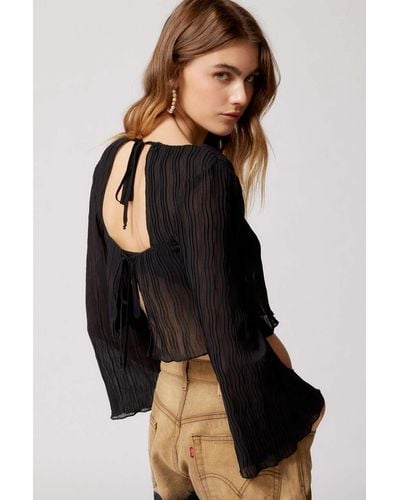 Urban Outfitters Uo Orion Plisse Tie-back Top In Black,at