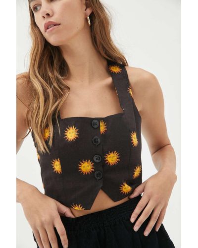 Urban Outfitters Uo Candace Linen Vest Top - Black
