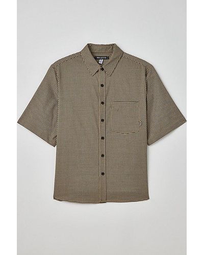 Urban Outfitters Uo Mini Check Button-Down Shirt Top - Gray