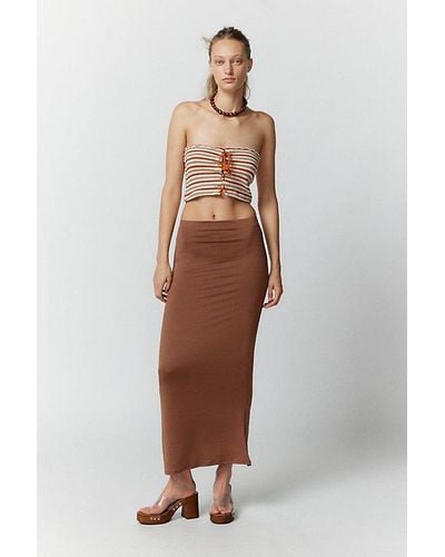 Urban Outfitters Uo Dominique Minimal Maxi Skirt - Brown