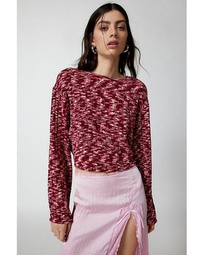 Urban Renewal Remnants Marled Chenille Drippy Sleeve Sweater - Red