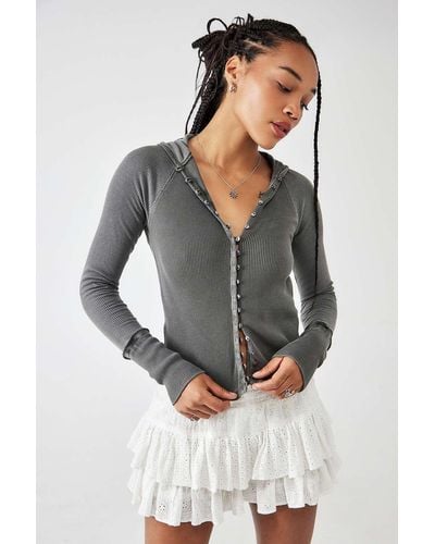 BDG Billie Hooded Henley Top - Grey