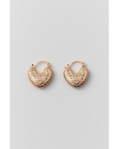 Urban Outfitters Etched Heart Hoop Earring - Metallic