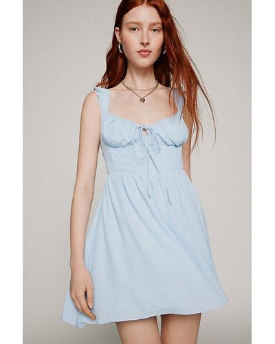 Glamorous Shirred Mini Dress - Blue