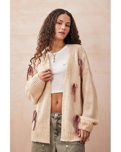 Urban Outfitters Uo Bow Knit Cardigan - Natural