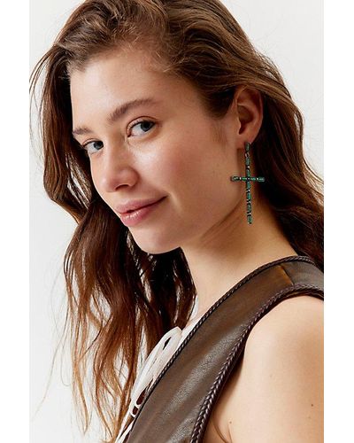 Urban Outfitters Thin Cross Drop Earring - Brown