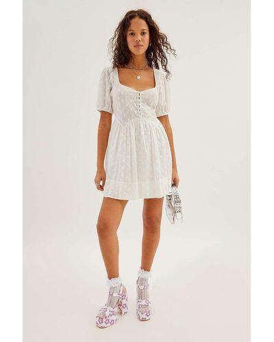 Urban Outfitters Uo Macy Dotty Babydoll Mini Dress - White