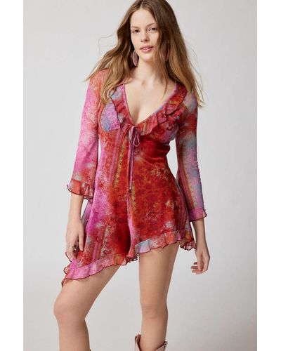 Urban Outfitters Uo Marina Paisley Asymmetrical Romper - Red