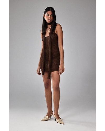 Urban Outfitters Uo Alexa Sequin Knit 90S Mini Dress - Brown