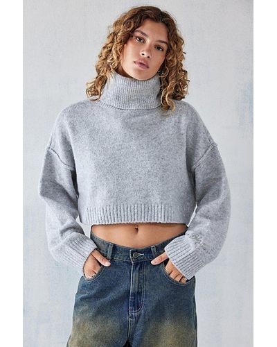 Urban Outfitters Uo East West Cropped Roll Neck Sweater - Gray