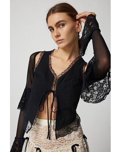 Urban Outfitters Uo Sheer Lace Shrug Top - Black