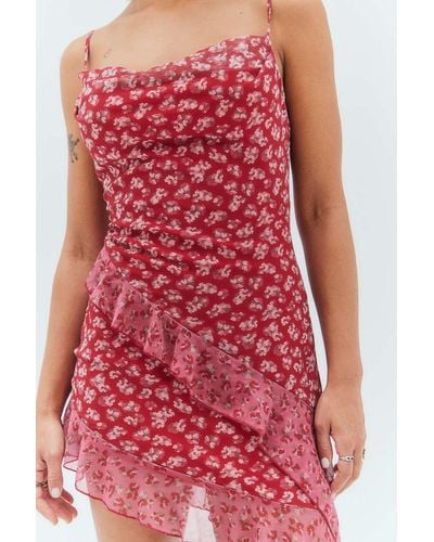 Urban Outfitters Uo Zoey Red Floral Asymmetrical Mini Dress