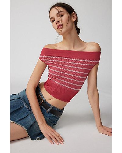 Out From Under Paige Seamless Off-The-Shoulder Top - Red